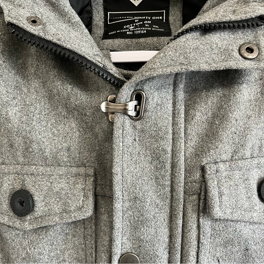 COTTON ON Nineteen Ninety One Wool Hoodie Utility Jacket Gray Size Medium - Picture 5 of 12